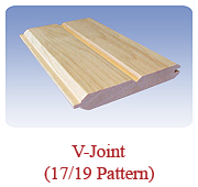 <h1>V-Joint (17/19 Pattern)</h1>
			For interior panelling on the ceiling and/or walls, similar to V-Joint (17/17 Pattern) but with and additional center V-groove on the one face of the board to give customers an option in design. Available in white pine as well as white cedar.<br />
			 
      <table summary=" " class="datatable">
        <caption></caption>
        <tr>
		  <th scope="col">Item Code</th> 
          <th scope="col">Nominal Size</th>
          <th scope="col">Actual Coverage</th>
          <th scope="col">Stock Grades</th>
        </tr>
        <tr>
		  <td class="middle">1-6</td>          
          <td class="middle">1 X 6</td>
          <td class="middle">5/8" X 5 1/4"</td>
          <td class="middle">Premium, #3 Common, Cottage</td>
        </tr>
		</table><br />
*Custom requests can be special ordered